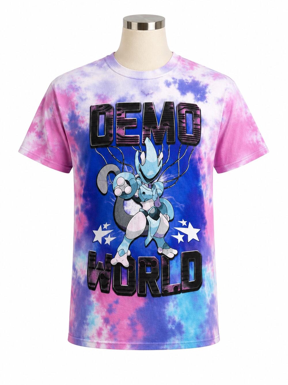 Demo World Mewtwo Pokemon Tie Dye Graphic T-Shirt - Y2K Anime - Size S